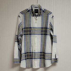 Tommy Bahama Men's Plaid Shirt Blue and Yellow Cotton Silk. Medium coastal